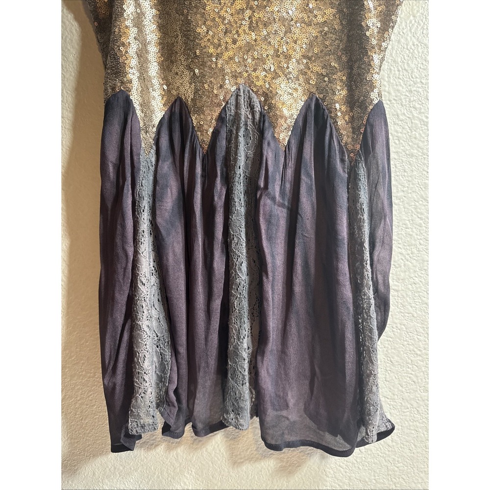 Gimmicks BKE Silk Sequin Tank Lace Fringe Kimono Small Festival Whimsigoth BOHO - Picture 10 of 16